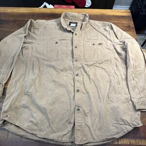 Riggs Workwear by Wrangler Mens 2XL Khaki Cotton Button-Down Work Shirt
